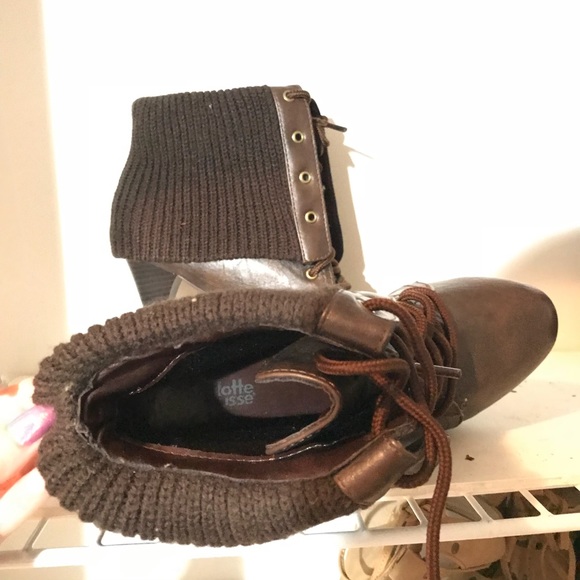 Brown Leather Knit ankle boots - Picture 4 of 4